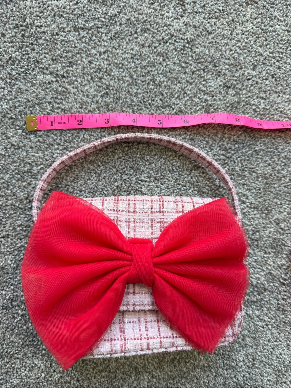 Girls Pink and Red Tweed Shoulder Bag with Large Red Bow - Picture 7 of 14